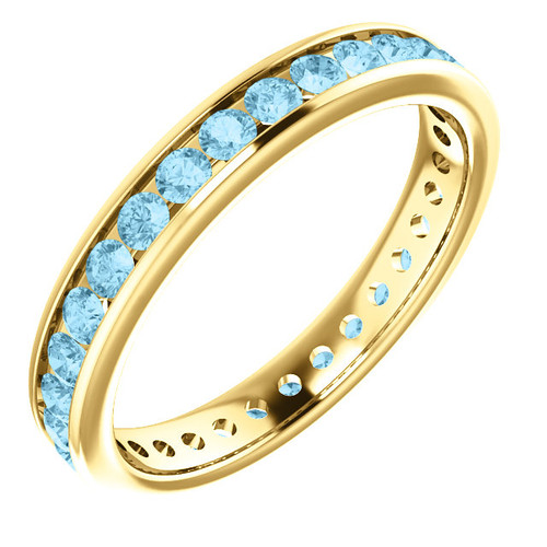 14k Yellow Gold 3.0mm Stackable Genuine Aquamarine Eternity Band