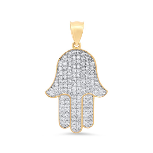 14k Yellow Gold Hamsa Hand Pendant Covered With Cubic zirconia (CZ) 1 Inch