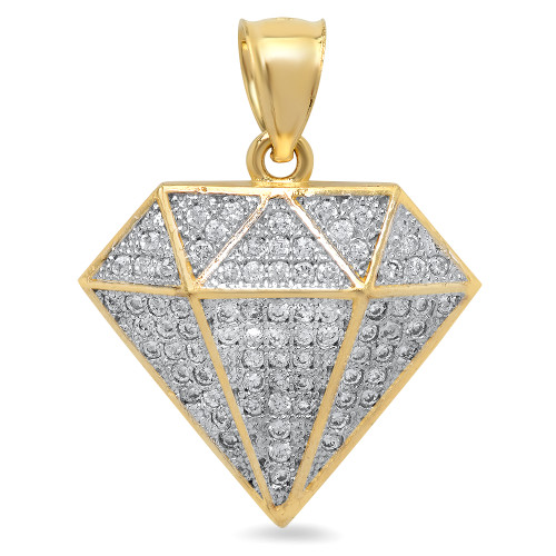 14k Gold Diamond Pendant Covered With Cubic zirconia (CZ) 1  inch