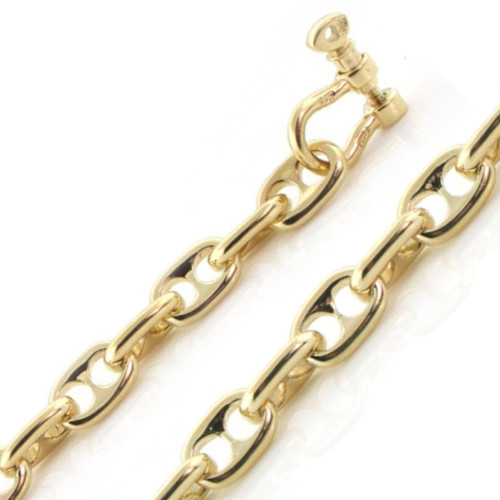 14k Yellow Gold 7mm Solid Puffed Anchor 7 1/2 Inches Bracelet