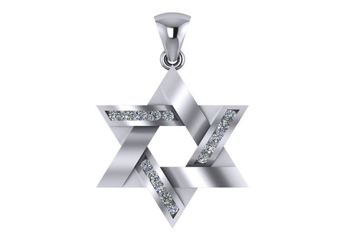 14k White Gold 21.0mm x 18.0mm Diamond Star Of David Necklace .25ctw.