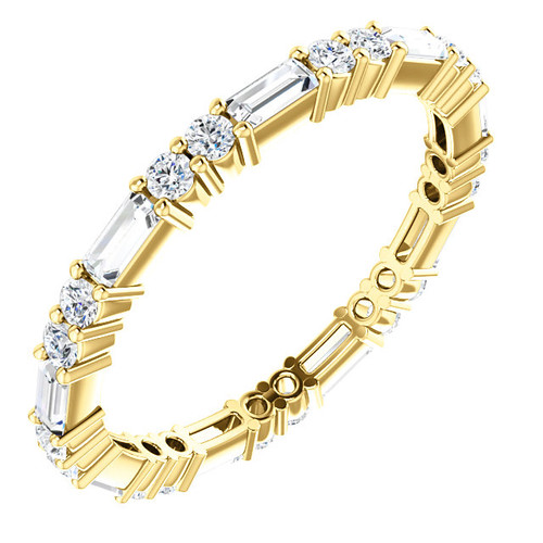 14k Yellow Gold Baguette And Round Diamond Eternity band 3/4 Ctw.