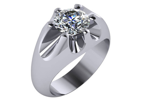 14k White Gold Cubic Zirconia  Solitaire Mens Ring 2.0Ct.