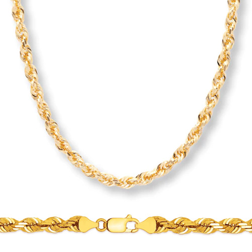 10K Yellow Gold 1.5mm-10mm Diamond Cut Rope Chain Necklace 14- 30 Hollow