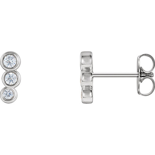 14K White Gold Petit Diamond Ear Climbers Earring 0.15 Ctw 10.0mm