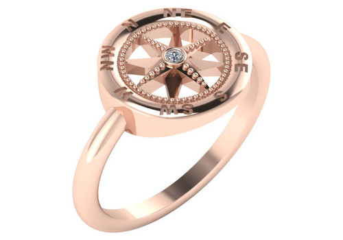 14k Rose Gold Diamond Compass Ring .01 Ctw. 11.5mm