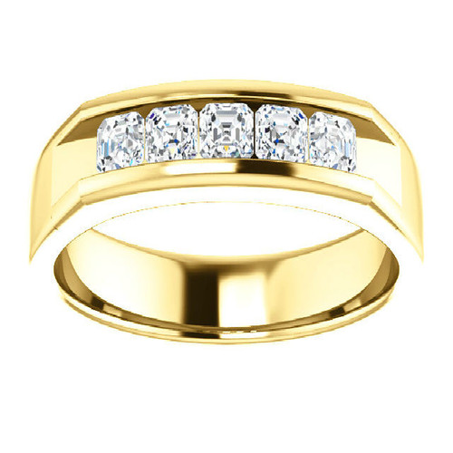 18K Yellow Gold 5 Asscher Cut Diamond Ring Band 2.50 ctw