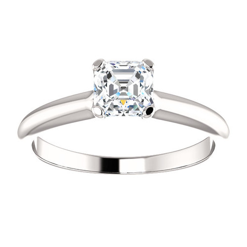 14k White Gold 1/2 Carat  Asscher cut Diamond Solitaire Ring 3.0 mm Band