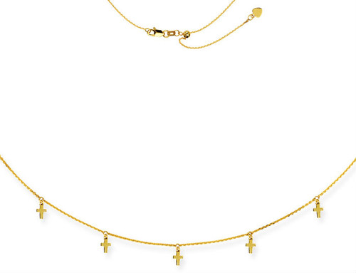 14k Gold 5 Cross Choker Adjustable Necklace 16"