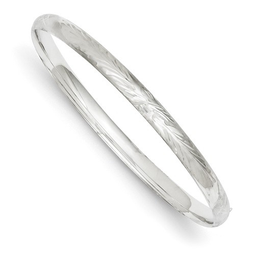 14k White Gold 5mm Wide Hollow Hinged Bangle 7.0"