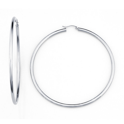 14K White Gold 3 Mm By 90Mm Wide High Polished Hoop Earrings