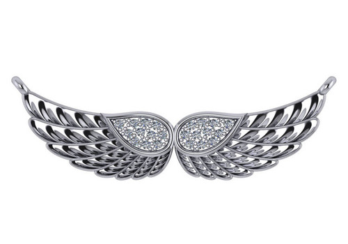 14kt White Gold .11 CTW Diamond Angel Wing Necklace 32.0mm x 10.0mm