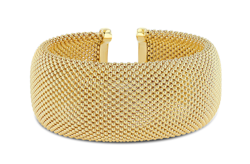 14k Yellow Gold 29mm Mesh Cuff Bangle Bracelet