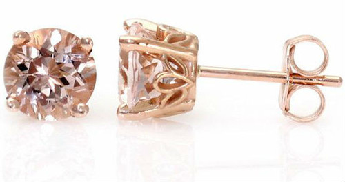 14k Rose Gold 7.5mm Pink Swarovski ( 3.00Ctw. ) Cubic Zirconium Earrings