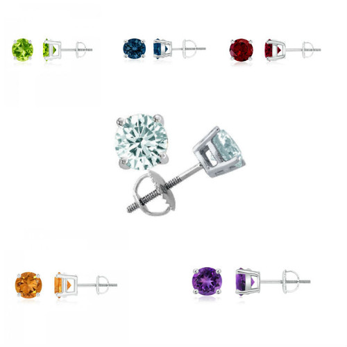 14kw 6.00mm Aquamarine  Amethyst  Peridot  Garnet  Blue Topaz  Citrin Earrings