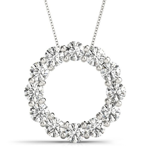 14k White Gold 5.0 ct Diamond Circle Of Love Necklace 30.0 mm 20 Stones
