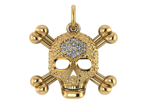 14k Yellow Gold Diamond Skull Pendant (22.0 mm X 18.00 mm) 0.13 Ctw