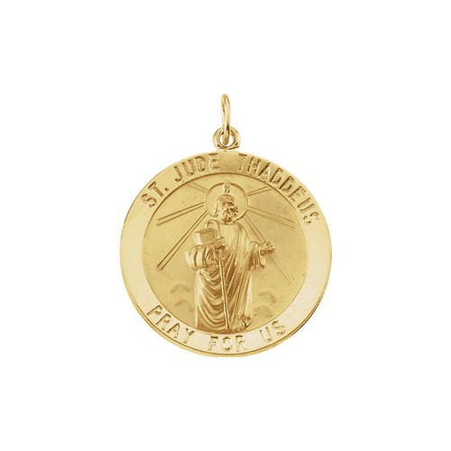 14k Gold 12.0mm Round San Judas (St. Jude) Pendant,