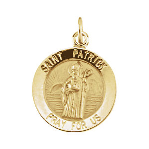 14k Gold 18.5mm Round Saint Patrick Pendant,