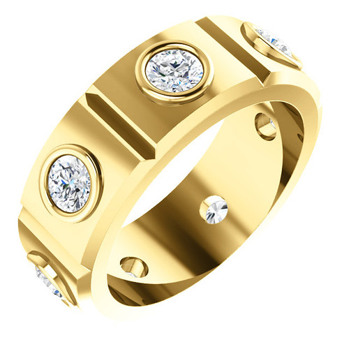 14k Yellow Gold 8.0mm 7 Stone Diamond band 1.75 Ctw.