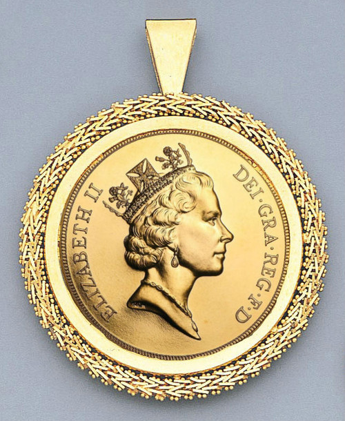 14k Gold 5 Sovereign Gold Coin Pendant | Sarraf.com