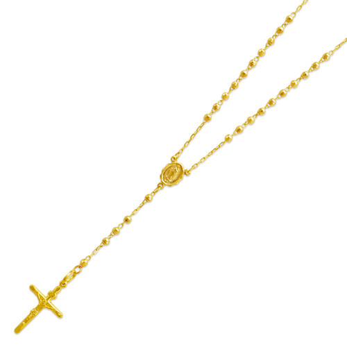 14K Yellow, White, or Tri-Color Gold 3.0mm Rosary Necklace 18 Inches