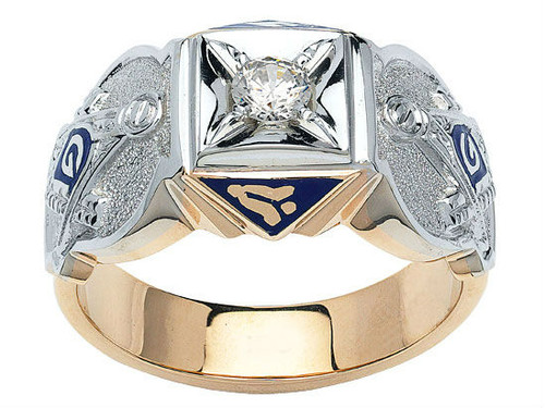 18k Yellow Gold Diamond Blue Lodge Masonic Ring 1.00 Ctw