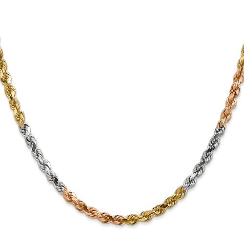 14k Gold 4mm Tri-color Rope Chain 18 