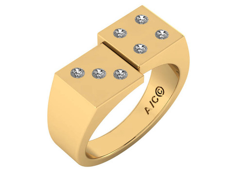 14k Gold Diamond Dice Ring 1/4 ctw