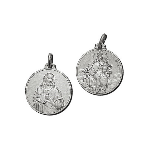 Sterling Silver 21.0 mm Round Carmine Madonna, Sacred Heart Medal