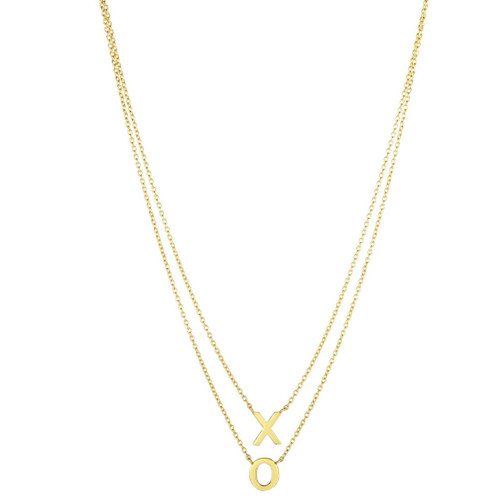 14k Yellow Gold Layered XO Necklace 18"