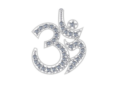 14k White Gold Diamond Om Pendant 1/3 Ctw 20.0mm