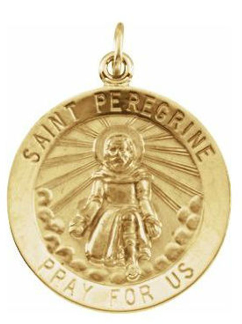 14k Gold 18.0mm Round Saint Peregrine Laziosi Medal