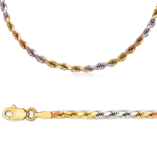 Rope Chain Bracelet 14K Tri-Color Gold 7.5