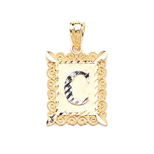 14k Gold Two-tone Framed Initial Pendant 18mm x 31mm