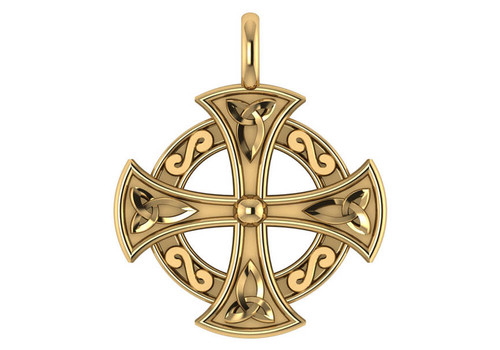 18K Gold Celtic Cross Medal Pendant 28.0mm x 28.00mm