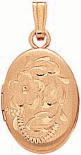 14k Gold 15mm x 9.0mm Oval Engraved Locket Pendant