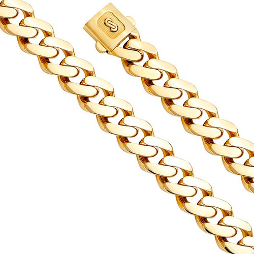 10K- Yellow Gold Hollow Miami Cuban Bracelet 13.5mm 8.5 Inches