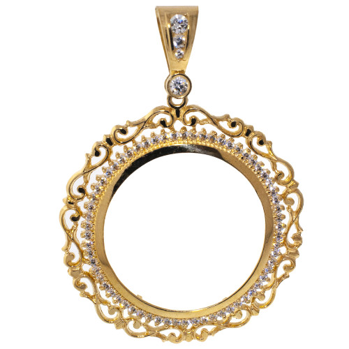 Coin Bezel 20 Corona Yellow Gold Filled Rope Edge Coin Frame Pendant