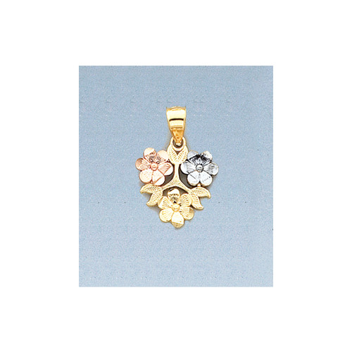 14K Gold Tri Color Flower Pendant 15mm By 23mm