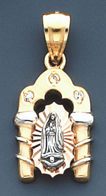 14K Gold Tri-Color Virgin Mary Shape Charm 27mm Tall By 14mm Wide