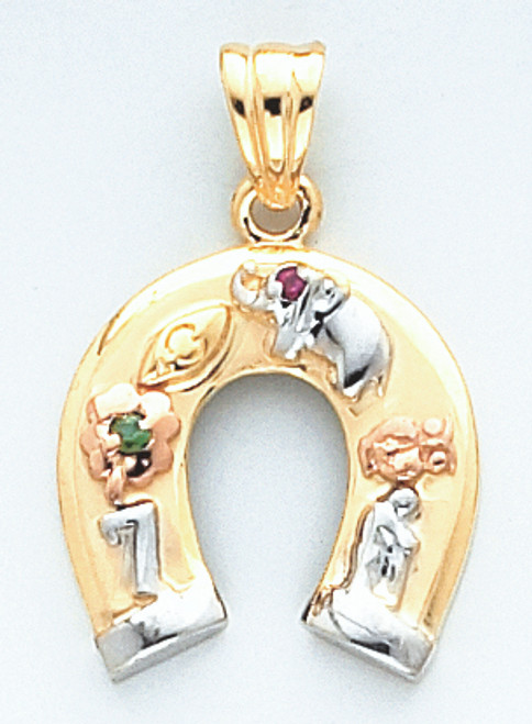 14K Gold Tri-Color Lucky Horse Shoe Charm 29mm Tall By 20mm Wide