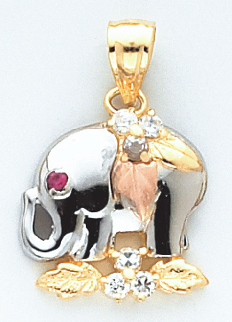 14K Gold Tri-Color Elephant Charm 27mm Tall By 18mm Wide