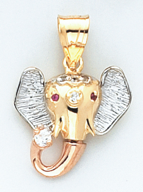 14K Gold Tri-Color Elephant Charm 26mm Tall By 19mm Wide