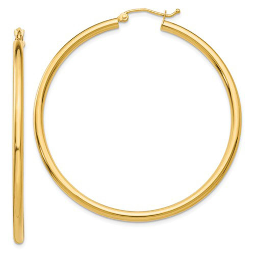 14k Yellow Gold 2.5mm High Polished  Hoop Earrings 30mm Diameter