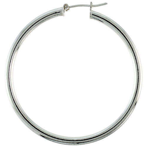 Sterling Silver Polished  Plain Hollow Hoop Earrings 3mm by 45mm