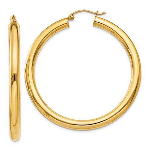 14K Yellow  Gold 4mm By 70mm Wide High Polished Hoop Earrings