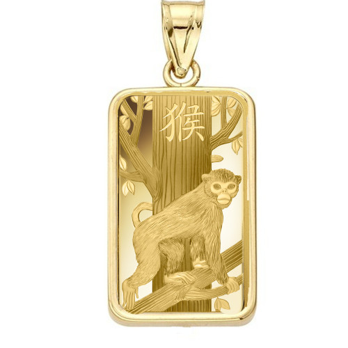 24k Gold 5 Gram Pamp Suisse Year of the Monkey Bar Encased in 14K Gold
