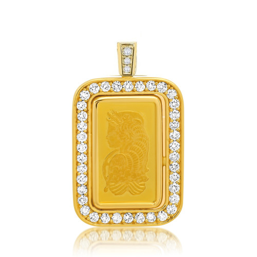 24k Gold 1 Gram Pamp Suisse 1/2 Ctw. Diamond Pendant Encased in 14k Gold