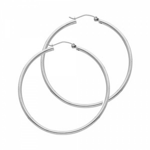 14K White Gold 3.0Mm By 8Mm Wide High Polished Hoop Earrings